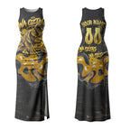 Personalised Western Australia Oztag Swan Couples Matching Tank Maxi Dress and Long Sleeve Button Shirt Black Gold Graffiti Aboriginal Dot Pattern
