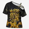 Personalised Western Australia Oztag Swan Cross Shoulder Shirt Black Gold Graffiti Aboriginal Dot Pattern