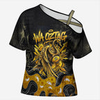 Personalised Western Australia Oztag Swan Cross Shoulder Shirt Black Gold Graffiti Aboriginal Dot Pattern
