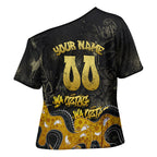 Personalised Western Australia Oztag Swan Cross Shoulder Shirt Black Gold Graffiti Aboriginal Dot Pattern