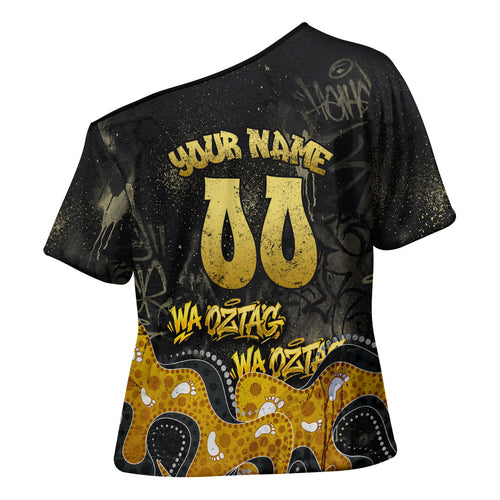 Personalised Western Australia Oztag Swan Cross Shoulder Shirt Black Gold Graffiti Aboriginal Dot Pattern
