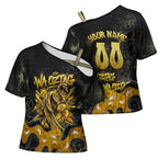 Personalised Western Australia Oztag Swan Cross Shoulder Shirt Black Gold Graffiti Aboriginal Dot Pattern