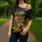 Personalised Western Australia Oztag Swan Cross Shoulder Shirt Black Gold Graffiti Aboriginal Dot Pattern
