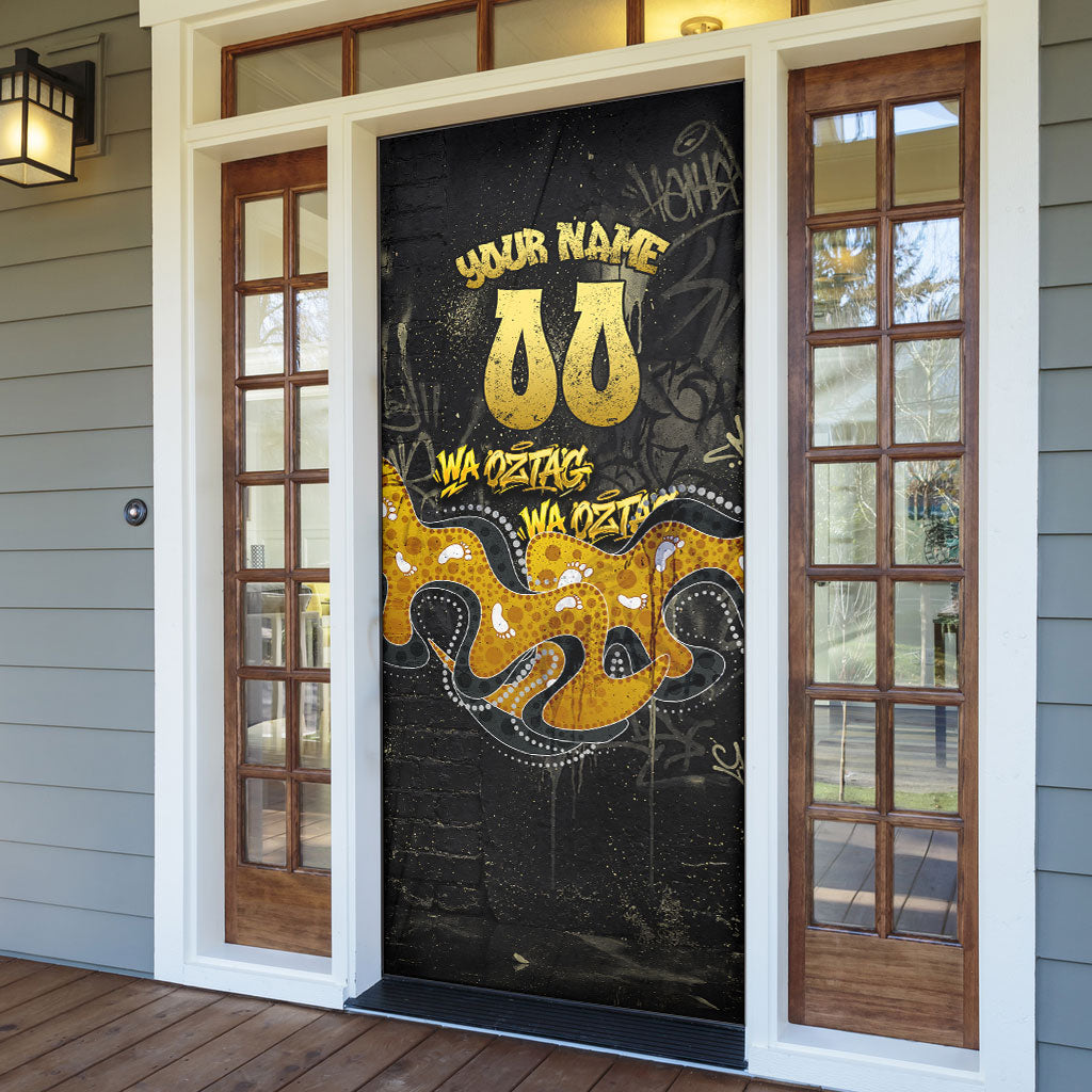 Personalised Western Australia Oztag Swan Door Cover Black Gold Graffiti Aboriginal Dot Pattern