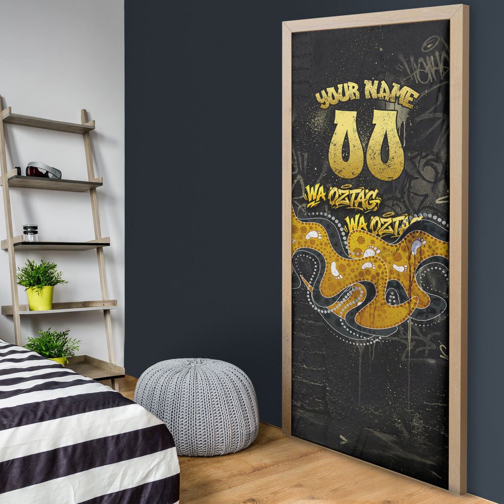 Personalised Western Australia Oztag Swan Door Cover Black Gold Graffiti Aboriginal Dot Pattern