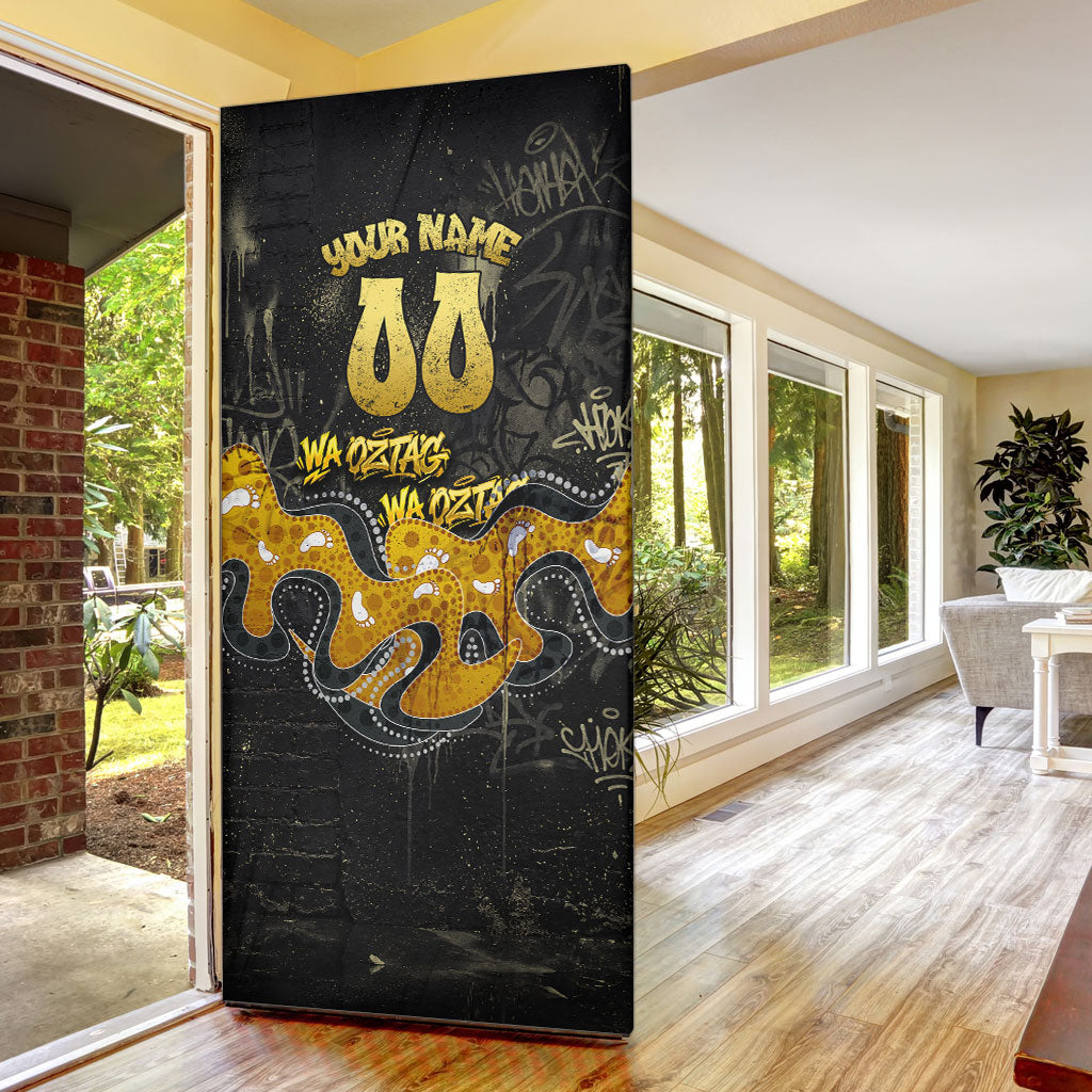 Personalised Western Australia Oztag Swan Door Cover Black Gold Graffiti Aboriginal Dot Pattern