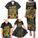 Personalised Western Australia Oztag Swan Family Matching Puletasi and Hawaiian Shirt Black Gold Graffiti Aboriginal Dot Pattern