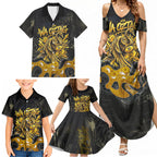 Personalised Western Australia Oztag Swan Family Matching Summer Maxi Dress and Hawaiian Shirt Black Gold Graffiti Aboriginal Dot Pattern
