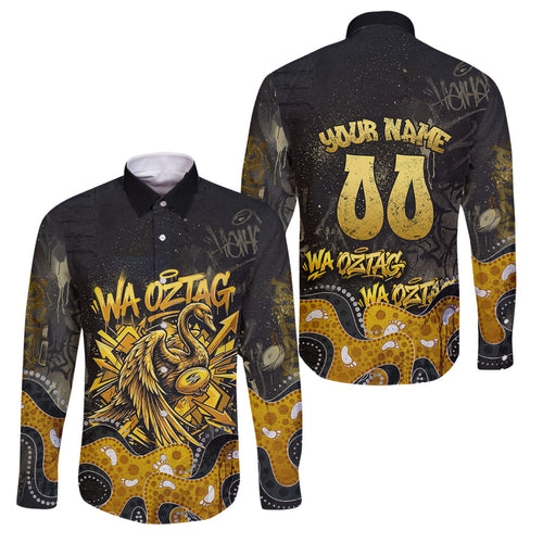 Personalised Western Australia Oztag Swan Family Matching Summer Maxi Dress and Hawaiian Shirt Black Gold Graffiti Aboriginal Dot Pattern