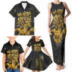 Personalised Western Australia Oztag Swan Family Matching Tank Maxi Dress and Hawaiian Shirt Black Gold Graffiti Aboriginal Dot Pattern