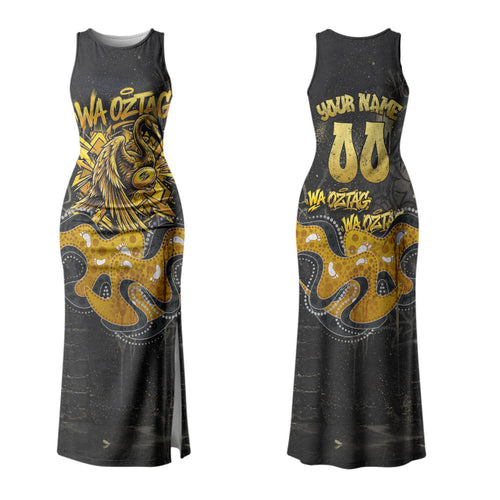 Personalised Western Australia Oztag Swan Family Matching Tank Maxi Dress and Hawaiian Shirt Black Gold Graffiti Aboriginal Dot Pattern