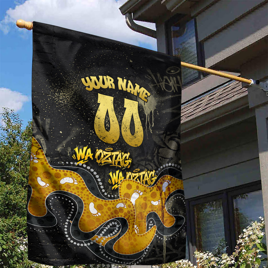 Personalised Western Australia Oztag Swan Garden Flag Black Gold Graffiti Aboriginal Dot Pattern