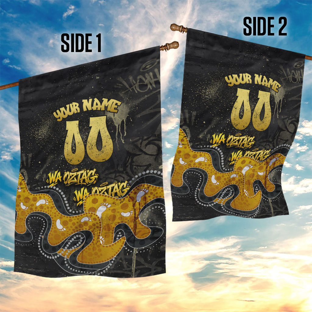 Personalised Western Australia Oztag Swan Garden Flag Black Gold Graffiti Aboriginal Dot Pattern