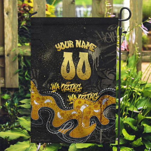 Personalised Western Australia Oztag Swan Garden Flag Black Gold Graffiti Aboriginal Dot Pattern