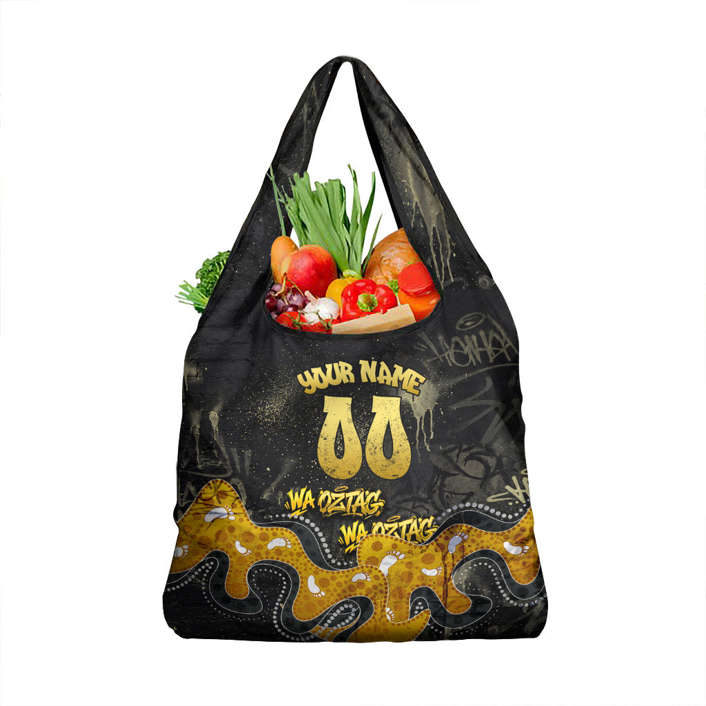 Personalised Western Australia Oztag Swan Grocery Bag Black Gold Graffiti Aboriginal Dot Pattern