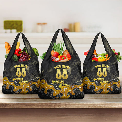 Personalised Western Australia Oztag Swan Grocery Bag Black Gold Graffiti Aboriginal Dot Pattern