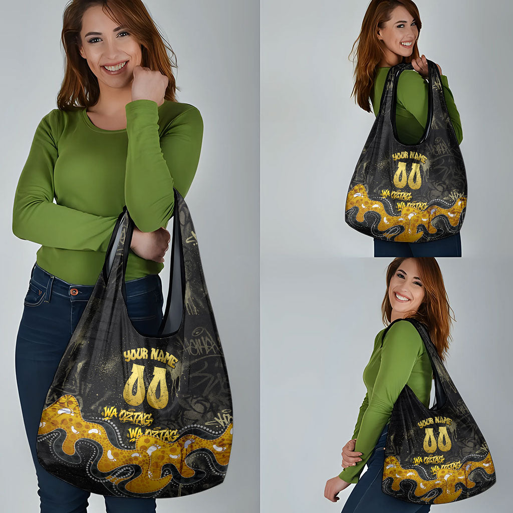 Personalised Western Australia Oztag Swan Grocery Bag Black Gold Graffiti Aboriginal Dot Pattern