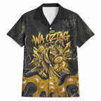 Personalised Western Australia Oztag Swan Hawaiian Shirt Black Gold Graffiti Aboriginal Dot Pattern