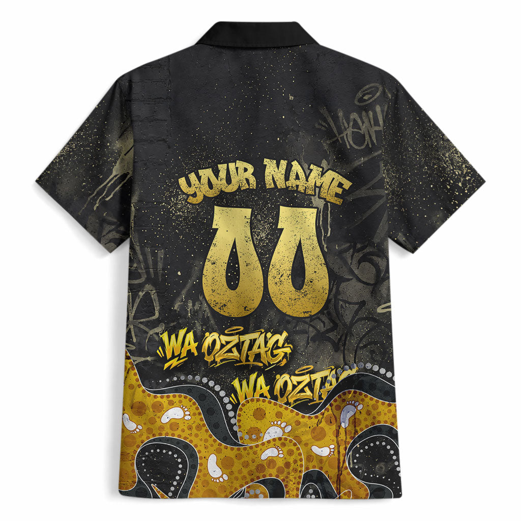 Personalised Western Australia Oztag Swan Hawaiian Shirt Black Gold Graffiti Aboriginal Dot Pattern