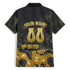 Personalised Western Australia Oztag Swan Hawaiian Shirt Black Gold Graffiti Aboriginal Dot Pattern