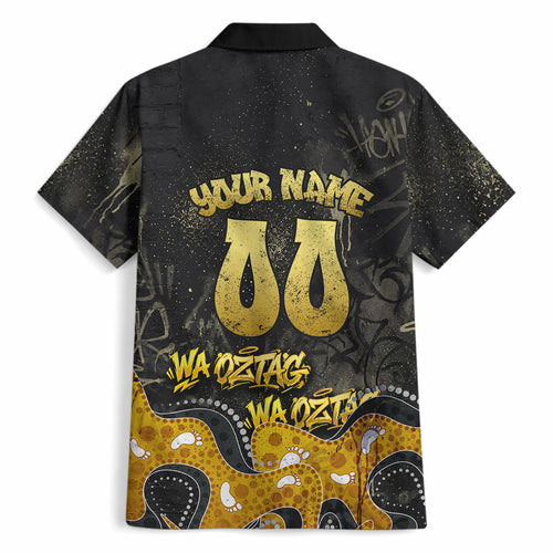 Personalised Western Australia Oztag Swan Hawaiian Shirt Black Gold Graffiti Aboriginal Dot Pattern