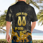 Personalised Western Australia Oztag Swan Hawaiian Shirt Black Gold Graffiti Aboriginal Dot Pattern
