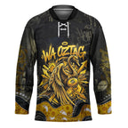 Personalised Western Australia Oztag Swan Hockey Jersey Black Gold Graffiti Aboriginal Dot Pattern