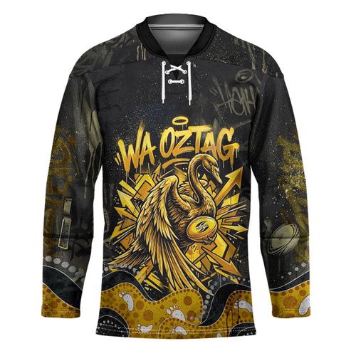 Personalised Western Australia Oztag Swan Hockey Jersey Black Gold Graffiti Aboriginal Dot Pattern