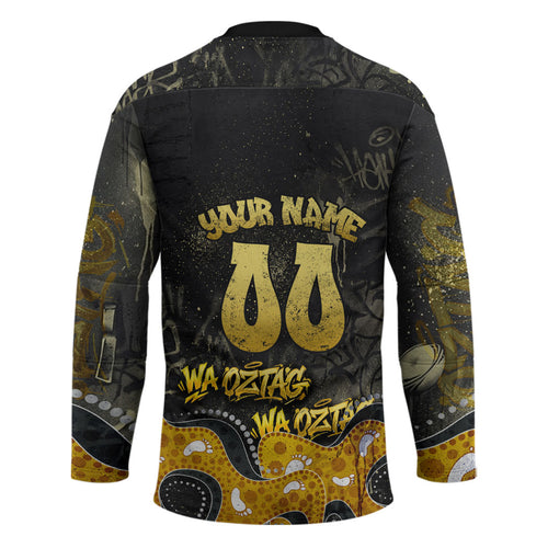 Personalised Western Australia Oztag Swan Hockey Jersey Black Gold Graffiti Aboriginal Dot Pattern