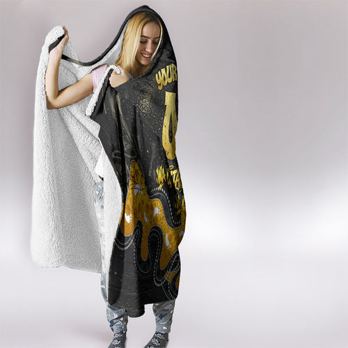 Personalised Western Australia Oztag Swan Hooded Blanket Black Gold Graffiti Aboriginal Dot Pattern