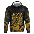 Personalised Western Australia Oztag Swan Hoodie Black Gold Graffiti Aboriginal Dot Pattern