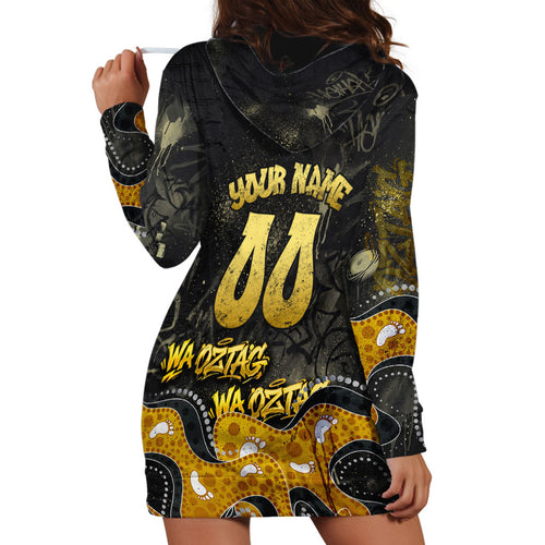 Personalised Western Australia Oztag Swan Hoodie Dress Black Gold Graffiti Aboriginal Dot Pattern