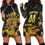 Personalised Western Australia Oztag Swan Hoodie Dress Black Gold Graffiti Aboriginal Dot Pattern
