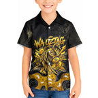 Personalised Western Australia Oztag Swan Kid Hawaiian Shirt Black Gold Graffiti Aboriginal Dot Pattern