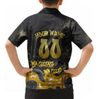 Personalised Western Australia Oztag Swan Kid Hawaiian Shirt Black Gold Graffiti Aboriginal Dot Pattern