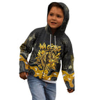 Personalised Western Australia Oztag Swan Kid Hoodie Black Gold Graffiti Aboriginal Dot Pattern