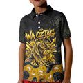 Personalised Western Australia Oztag Swan Kid Polo Shirt Black Gold Graffiti Aboriginal Dot Pattern