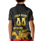 Personalised Western Australia Oztag Swan Kid Polo Shirt Black Gold Graffiti Aboriginal Dot Pattern