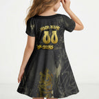 Personalised Western Australia Oztag Swan Kid Short Sleeve Dress Black Gold Graffiti Aboriginal Dot Pattern