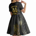 Personalised Western Australia Oztag Swan Kid Short Sleeve Dress Black Gold Graffiti Aboriginal Dot Pattern