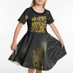 Personalised Western Australia Oztag Swan Kid Short Sleeve Dress Black Gold Graffiti Aboriginal Dot Pattern