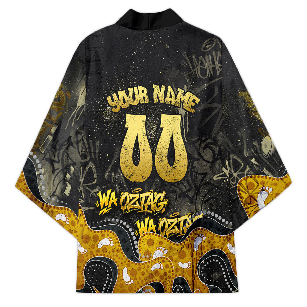 Personalised Western Australia Oztag Swan Kimono Black Gold Graffiti Aboriginal Dot Pattern
