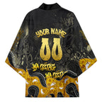 Personalised Western Australia Oztag Swan Kimono Black Gold Graffiti Aboriginal Dot Pattern