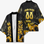 Personalised Western Australia Oztag Swan Kimono Black Gold Graffiti Aboriginal Dot Pattern