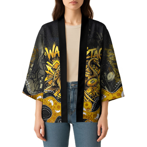 Personalised Western Australia Oztag Swan Kimono Black Gold Graffiti Aboriginal Dot Pattern