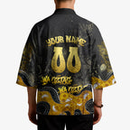 Personalised Western Australia Oztag Swan Kimono Black Gold Graffiti Aboriginal Dot Pattern