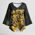 Personalised Western Australia Oztag Swan Kimono Sleeve Blouse Black Gold Graffiti Aboriginal Dot Pattern