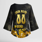 Personalised Western Australia Oztag Swan Kimono Sleeve Blouse Black Gold Graffiti Aboriginal Dot Pattern