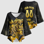 Personalised Western Australia Oztag Swan Kimono Sleeve Blouse Black Gold Graffiti Aboriginal Dot Pattern