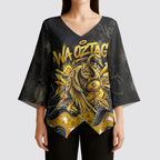 Personalised Western Australia Oztag Swan Kimono Sleeve Blouse Black Gold Graffiti Aboriginal Dot Pattern